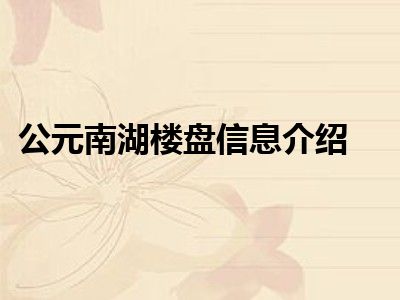 公元南湖楼盘信息介绍