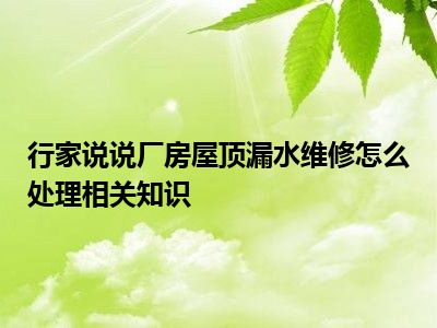 行家说说厂房屋顶漏水维修怎么处理相关知识